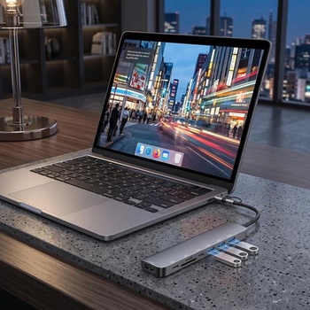 USB C Hub 8 v 2 s USB A, 4 USB porty, čítačkou SD/TF kariet a audio