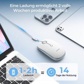 Seenda MOU001 Bluetooth myš, tichá, pripojenie 3 zariadení, bielo-strieborná