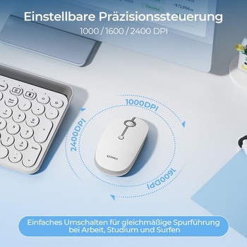 Seenda MOU001 Bluetooth myš, tichá, připojení 3 zařízení, bílo-stříbrná