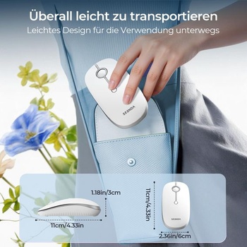 Seenda MOU001 Bluetooth myš, tichá, pripojenie 3 zariadení, bielo-strieborná