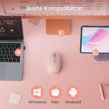 Bluetooth myš seenda MOU001, tichá, pripája sa k 3 zariadeniam, ružová