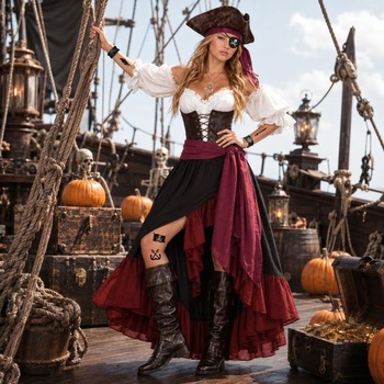 Pirátsky kostým SelfTek na Halloween pre ženy a mužov, pirátske doplnky na večierky, vínový