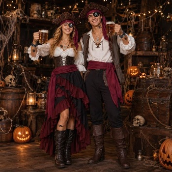 Pirátsky kostým SelfTek na Halloween pre ženy a mužov, pirátske doplnky na večierky, vínový