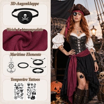 Pirátsky kostým SelfTek na Halloween pre ženy a mužov, pirátske doplnky na večierky, vínový