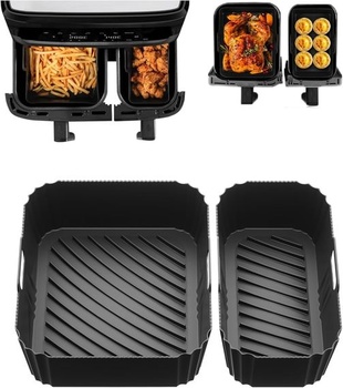 Silikónové vložky do fritézy, nepriľnavé, čierne, 2 kusy, pre Tefal 8,3 l Dual, Lakeland 8 l, Tower