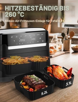 Silikónové vložky do fritézy, nepriľnavé, čierne, 2 kusy, pre Tefal 8,3 l Dual, Lakeland 8 l, Tower