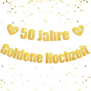 Zlaté svadobné dekorácie, zlatý banner k výročiu svadby,…