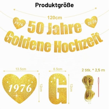 Zlaté svadobné dekorácie, zlatý banner k výročiu svadby, girlanda s trblietavými zlatými ozdobami na 50.