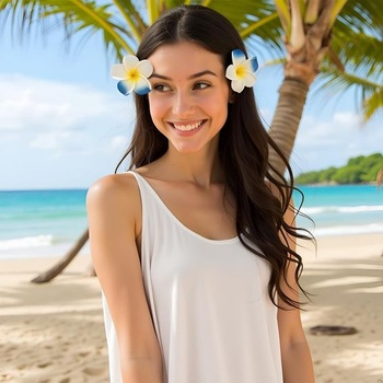 Havajské sponky a vlásenky s příchutí plumeria frangipani, pěnová hlava, květina, párty, pláž,