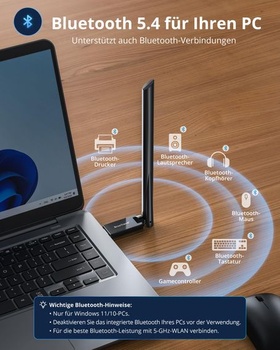BrosTrend 2 v 1 WiFi Bluetooth Stick pre PC s Windows 11/10 a dlhým dosahom