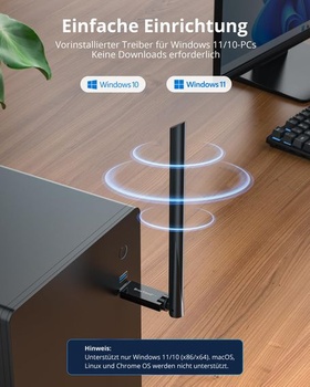 BrosTrend 2 v 1 WiFi Bluetooth Stick pre PC s Windows 11/10 a dlhým dosahom