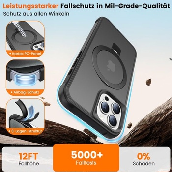 Pouzdro pro iPhone 15 Pro s magnetickým stojánkem, černé. Černé pro iPhone 15 Pro