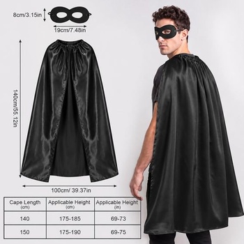 AUYAO Kostým superhrdinu, 2dielny karnevalový kostým, maškarný kostým (140 cm) 140*100 cm - čierny