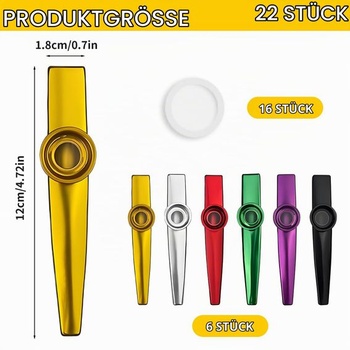 6dielny nástroj Kazoo, kovový nástroj Kazoo, s 12 vymeniteľnými membránami, nosná flauta Kazoo,