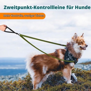 Vodítko pre psov PetBonus No Pull Anti-Pull, dvojité vodítko pre postroj Anti-Pull, khaki zelená