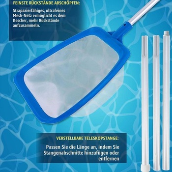 Bazénová síť s teleskopickou rukojetí, odnímatelnou rukojetí, jemnou síťkou, hloubkou 14,5 cm,