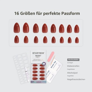 BTArtbox Press On Nails, Spill Tea, krátke mandle, hniloba, 32 ks