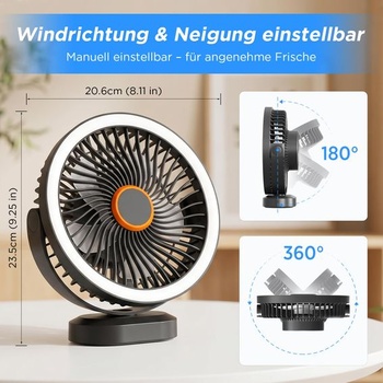 Stolný ventilátor Lepwings, tichý, malý USB ventilátor s batériou 4000 mAh, výdržou 4–12 hodín, 3