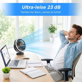 Stolný ventilátor Lepwings, tichý, malý USB ventilátor s batériou 4000 mAh, výdržou 4–12 hodín, 3