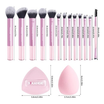 MAANGE Sada štetcov na make-up, 16dielna, cestovné štetce na tekuté a púdrové produkty, kontúrovacie