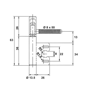 Oceľové závesy do rámu Ø 13,5x63mm s doštičkou, renovačné pánty, závesné pánty, dverné pánty,