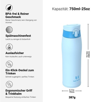 Fľaša na pitie Super Sparrow z nerezovej ocele 18/8 - 750 ml - bez BPA, nepriepustný termohrnček, fľaša