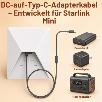 Adaptérový kábel Starlink Mini USB-C na DC - 16AWG, 18 cm, vodotesný prevodník DC5521 samica na