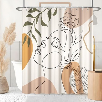 Sprchový záves 180x180cm Protiplesňový oranžový s abstraktnými tvárami, terakotový, V180 x Š180 cm