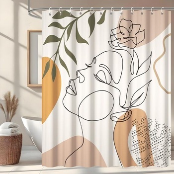 Sprchový záves 180x180cm Protiplesňový oranžový s abstraktnými tvárami, terakotový, V180 x Š180 cm