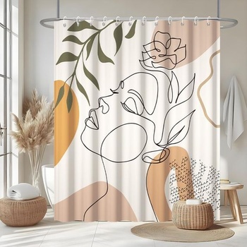 Sprchový záves 180x180cm Protiplesňový oranžový s abstraktnými tvárami, terakotový, V180 x Š180 cm