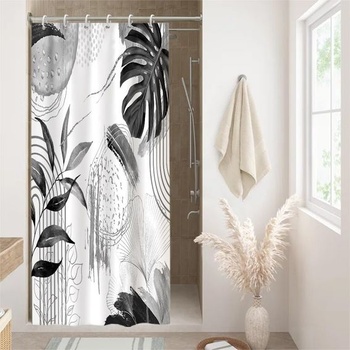 Sprchový záves 90x180cm Protiplesňový, tropická šedá, palmové listy, šedá, V 180 x Š 90 cm (1