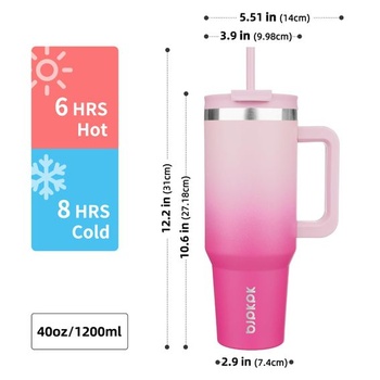 BJPKPK 1200 ml izolovaný hrnek z nerezové oceli s uchem, víčkem a brčkem Cherry Blossom 1,2 l