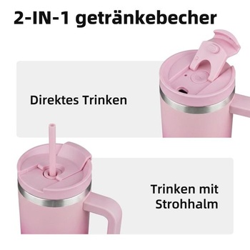 BJPKPK 1200 ml izolovaný hrnek z nerezové oceli s uchem, víčkem a brčkem Cherry Blossom 1,2 l