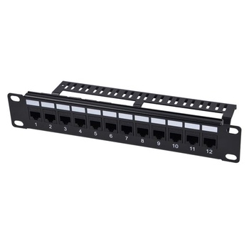 12portový patch panel GeeekPi Cat6, 1U pre 10palcové racky – modulárny panel s Keystone spojkami a