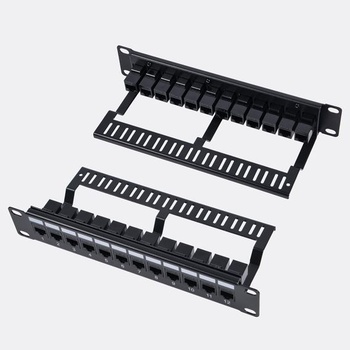 12portový patch panel GeeekPi Cat6, 1U pre 10palcové racky – modulárny panel s Keystone spojkami a
