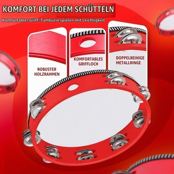 Červená tamburína z dreva Flexzion 26,7 cm