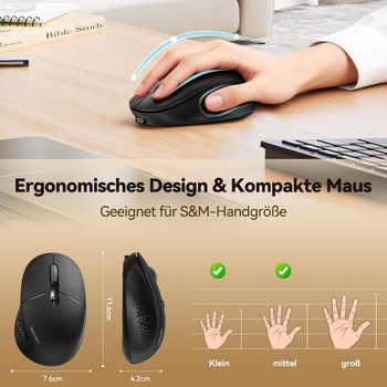 Bezdrôtová myš TECKNET Bluetooth, 2,4G tichá dobíjacia myš, čierna