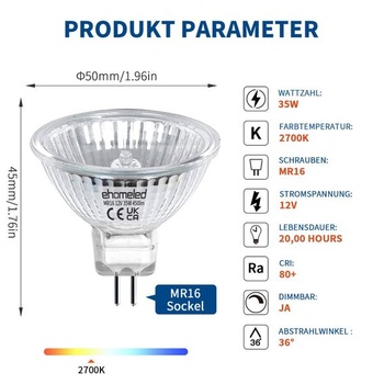 12V 35W MR16 GU5.3 halogénové žiarovky teplá biela 2700K 450LM 6 kusov
