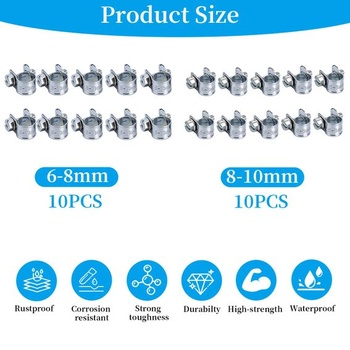 20 mini hadicových svorek, 6-8 mm 8-10 mm malé nastavitelné hadicové svorky pro vstřikování paliva,
