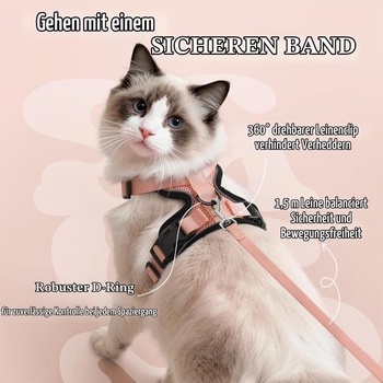 Postroj pre mačky Rabbitgoo s vodítkom, odolný proti úniku, veľkosť XS, lososová farba