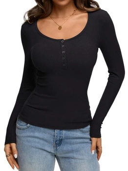 Dámské tričko REORIA s dlouhým rukávem, henley, knoflíky, žebrovaným vzorem, slim fit, halenka,