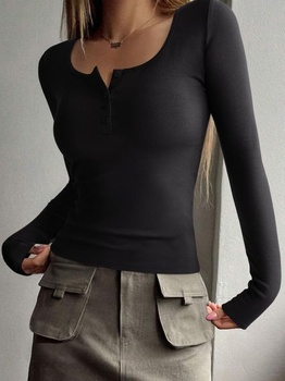Dámske tričko REORIA s dlhým rukávom, henley, gombíky, rebrovaným vzorom, slim fit, blúzka,