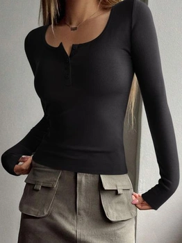 Dámské tričko REORIA s dlouhým rukávem, henley, knoflíky, žebrovaným vzorem, slim fit, halenka,