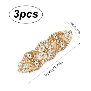 SAVITA Sada 3 aplikací s kamínky, nažehlovací nášivky s kamínky 9,5 x 3 cm, třpytivá aplikace s