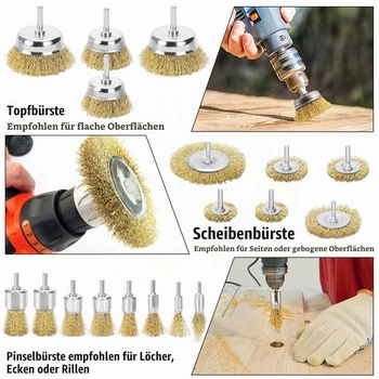 DazSpirit 18dílné drátěné kartáče na vrtačku, mosazné drátěné kartáče, 18dílné žluté
