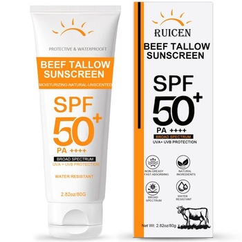 Opaľovací krém na tvár s hovädzím lojom SPF 50 s oxidom zinočnatým, minerálny opaľovací krém -