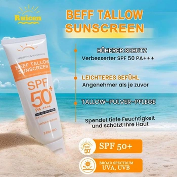 Opalovací krém na obličej s hovězím lojem SPF 50 s oxidem zinečnatým, minerální opalovací krém -