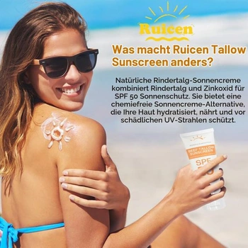 Opalovací krém na obličej s hovězím lojem SPF 50 s oxidem zinečnatým, minerální opalovací krém -
