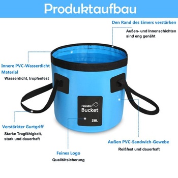 Skladacie vedro na vodu, prenosné pre vonkajšie aktivity, modré, 12 l