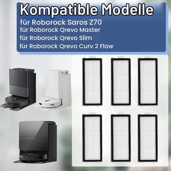 6 HEPA filtrov pre robotické vysávače Roborock Qrevo Master/Qrevo Slim/Qrevo Curv 2 Flow/Saros Z70 -